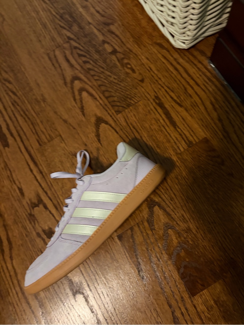 adidas Women’s Lavender Suede Sneakers with Pale Yellow Stripes